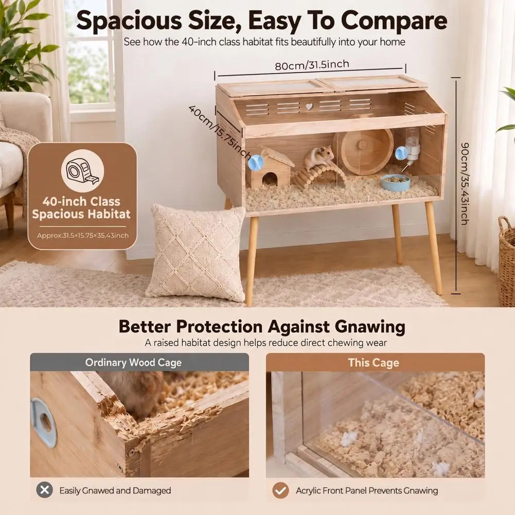 Wooden Hamster Cage With Legs And Lockable Ventilated Design