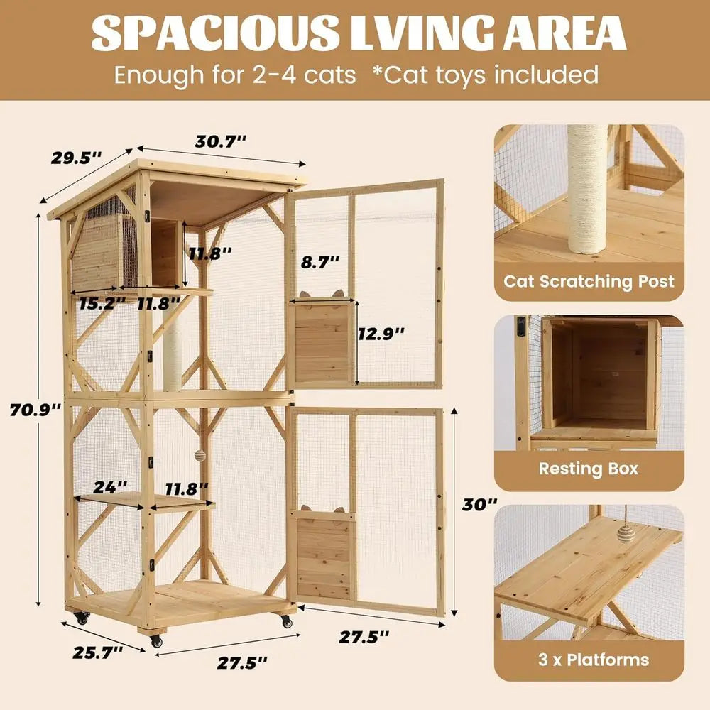 Outdoor Cat Enclosure With Resting Box And Sisal Post