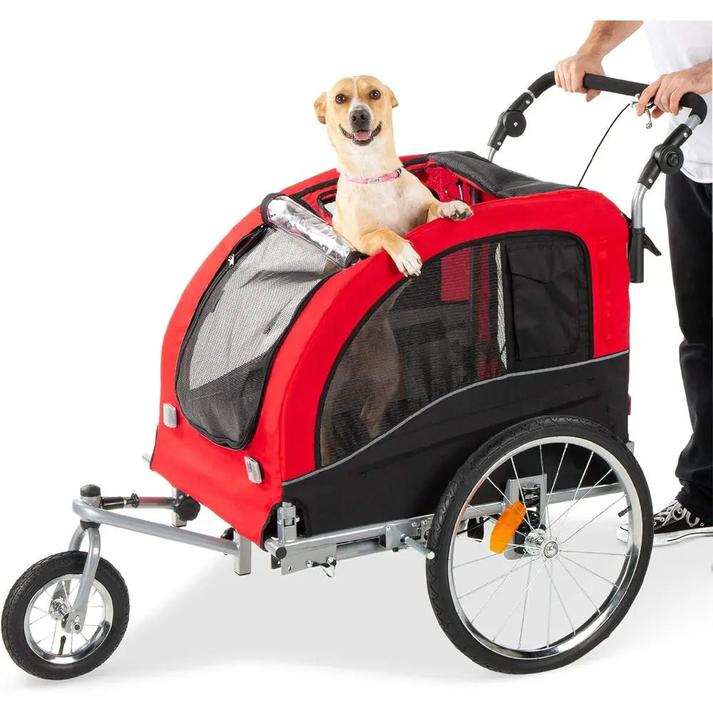 2-in-1 Dog Bike Trailer Pet Stroller With Hitch And Suspension