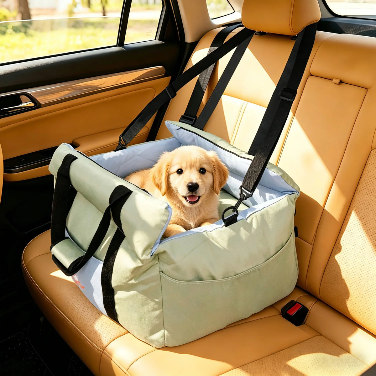 Premium Pet Car Seat With Safety Belt And Storage Pocket