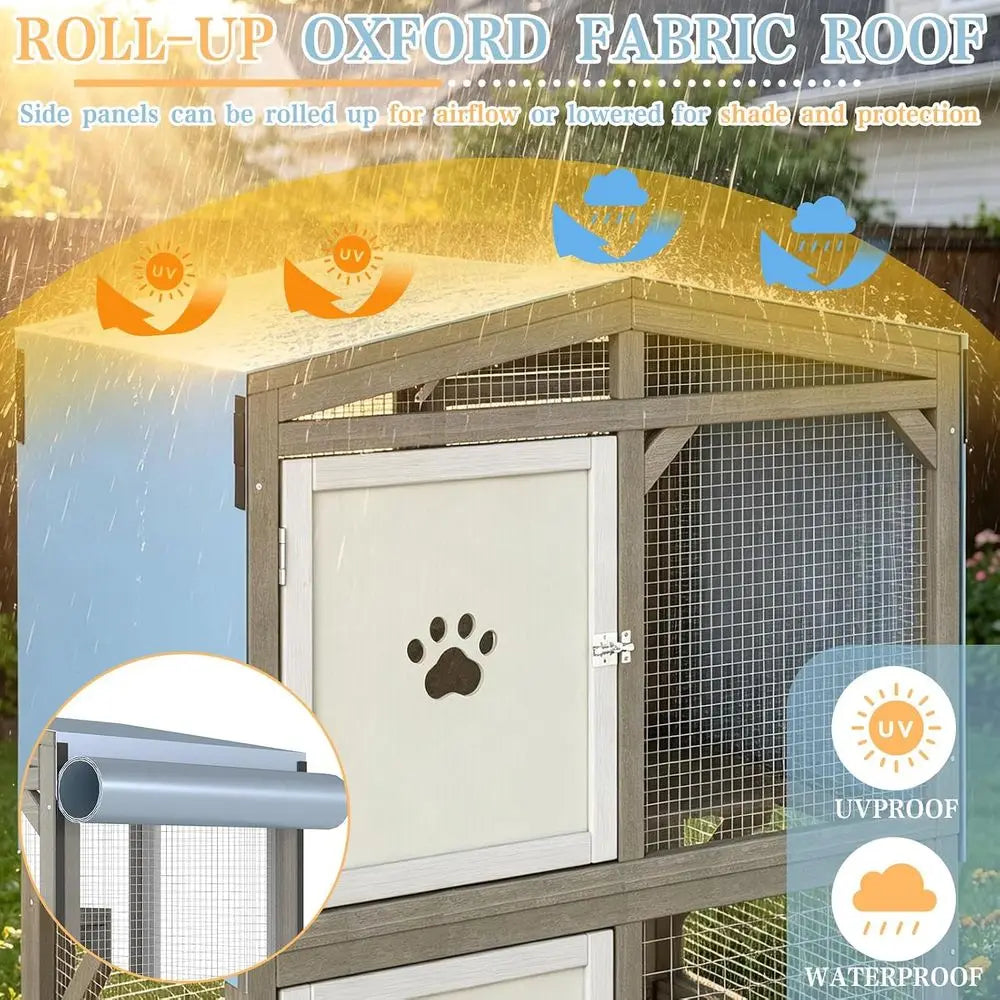 Outdoor Cat Catio With Wheels 3 Platforms Weatherproof Lockable