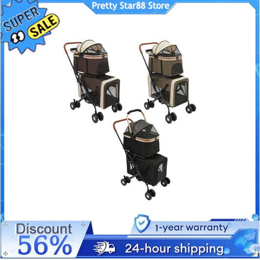Bymaocar Foldable Two Tier Pet Stroller For Comfortable Dog Travel