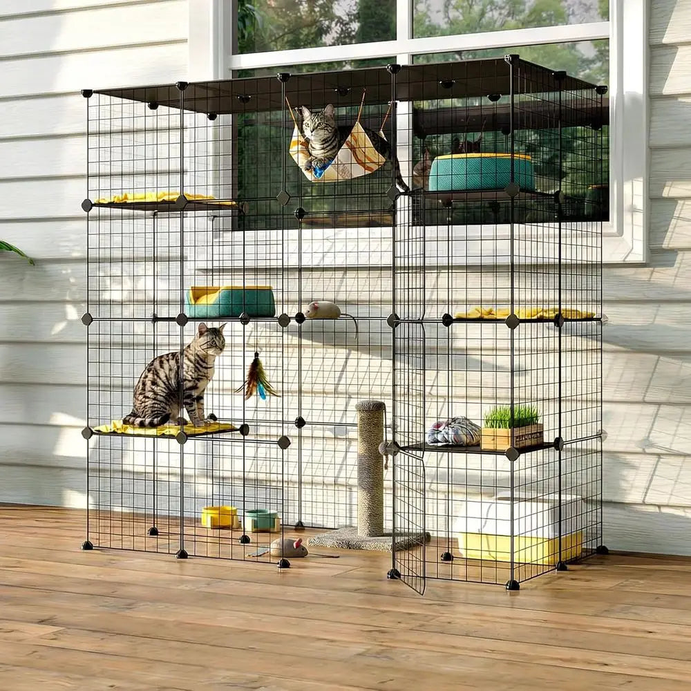 Outdoor Metal Cat Enclosure With Detachable Platforms And Large Door