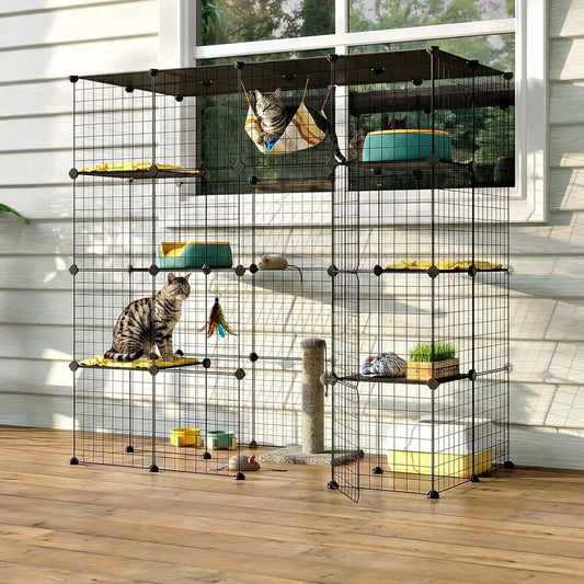 Outdoor Metal Cat Enclosure With Detachable Platforms And Large Door