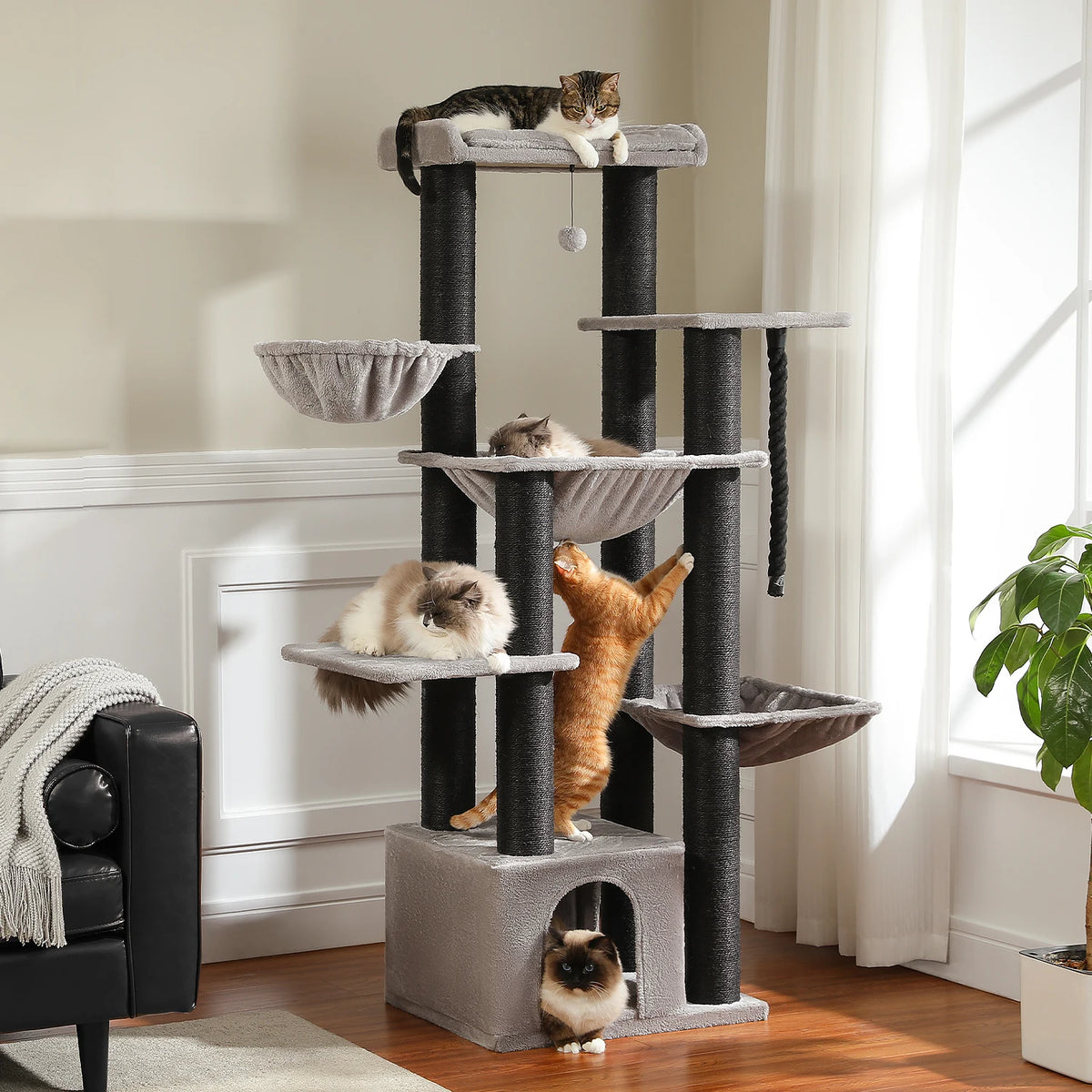 PEQULTI Cat Tree With Condo Hammocks And Scratching Posts