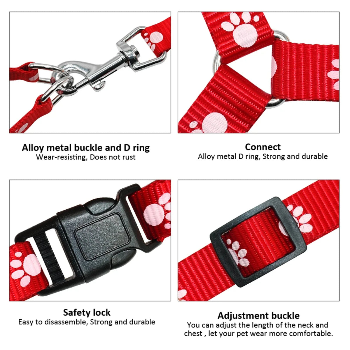 Adjustable Paw Print Nylon Dog Harness and Leash Set