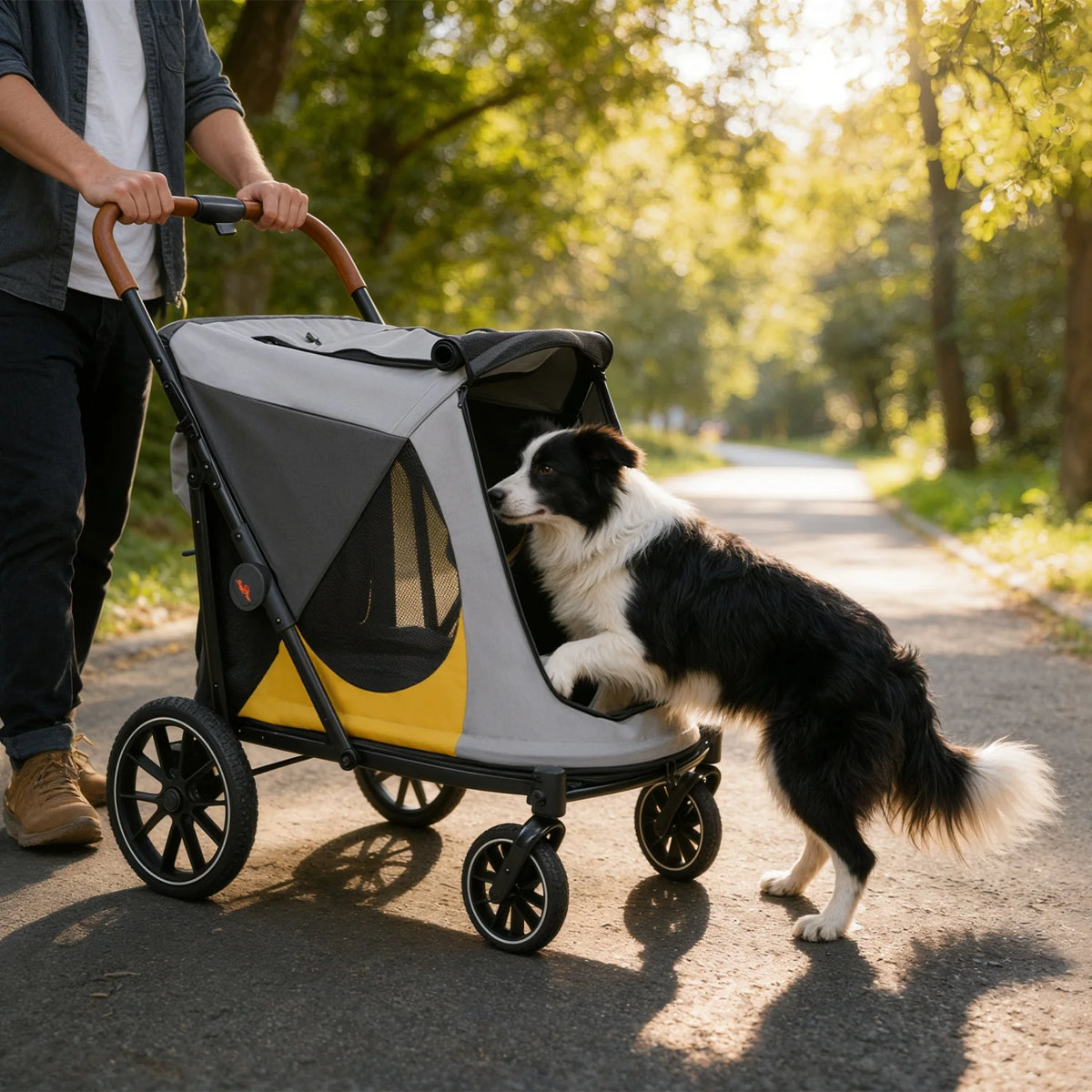 Four Wheel Folding Dog Stroller And Jogger Cart With Storage Pockets