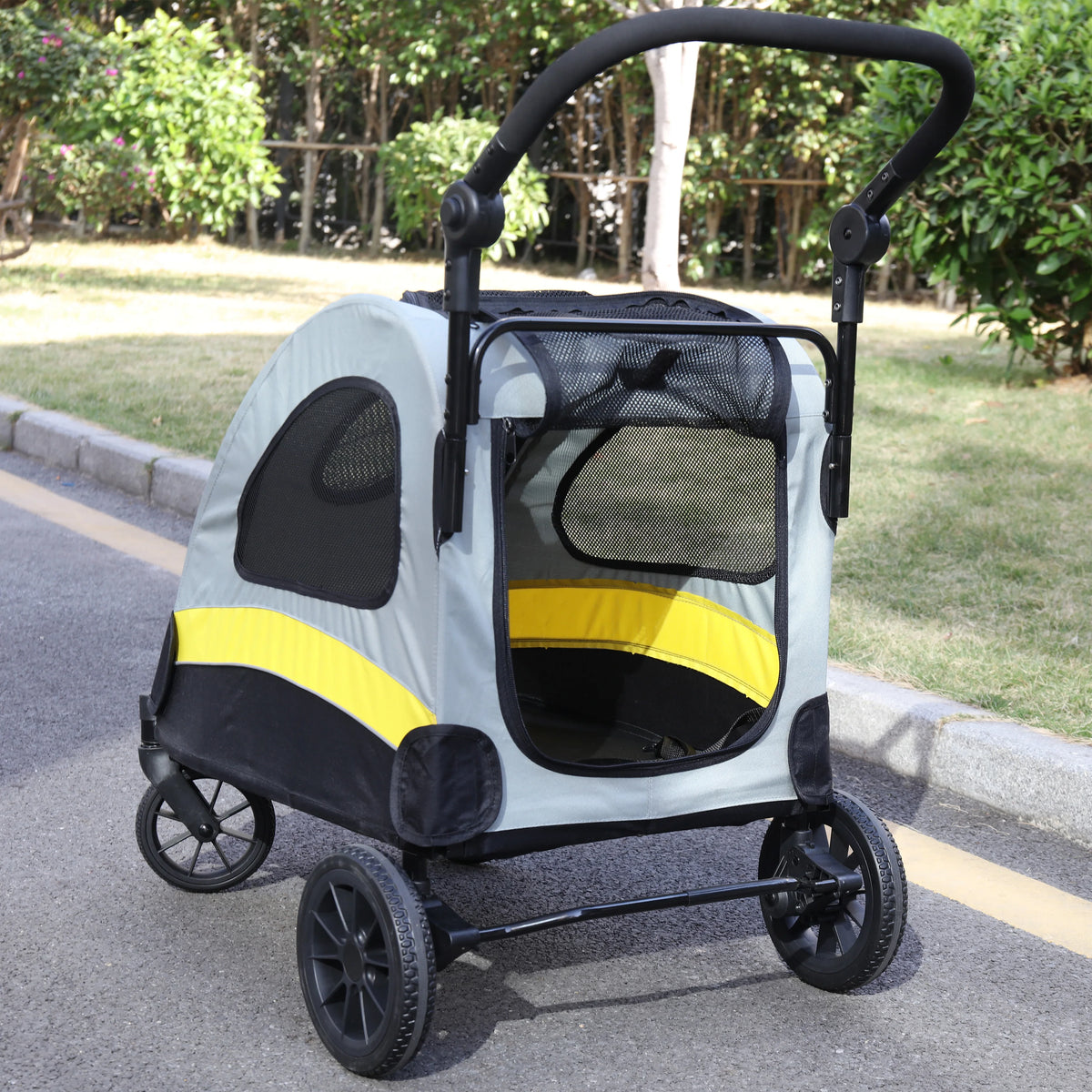 Portable Folding Pet Stroller with Adjustable Handle and Safety Leash