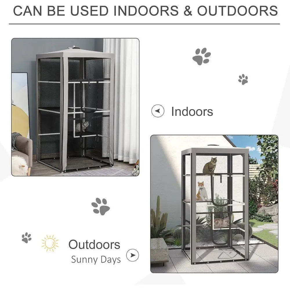 Indoor Outdoor Cat Mesh Enclosure Playpen With Platforms
