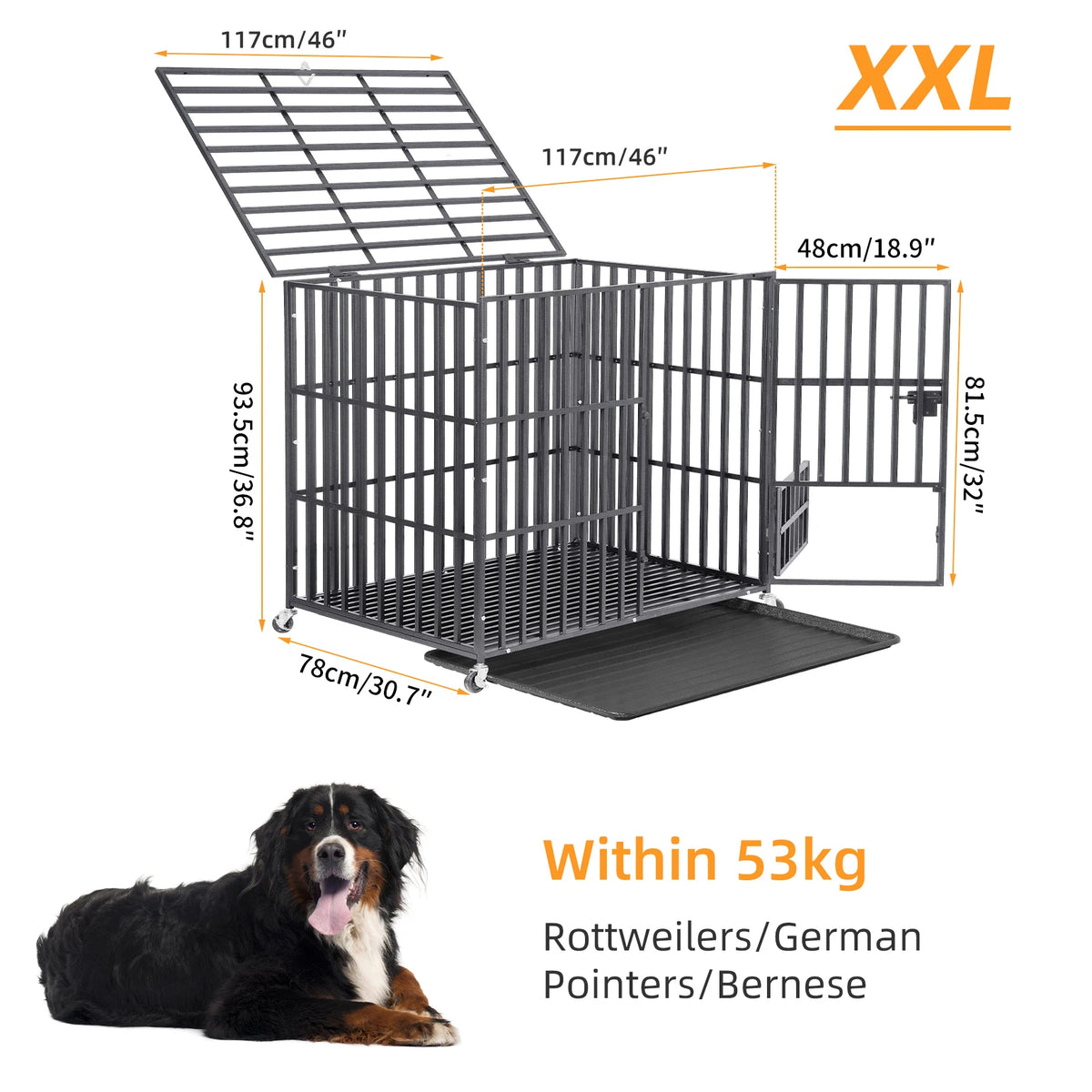 Borwart Heavy Duty Metal Dog Crate With Wheels And Tray