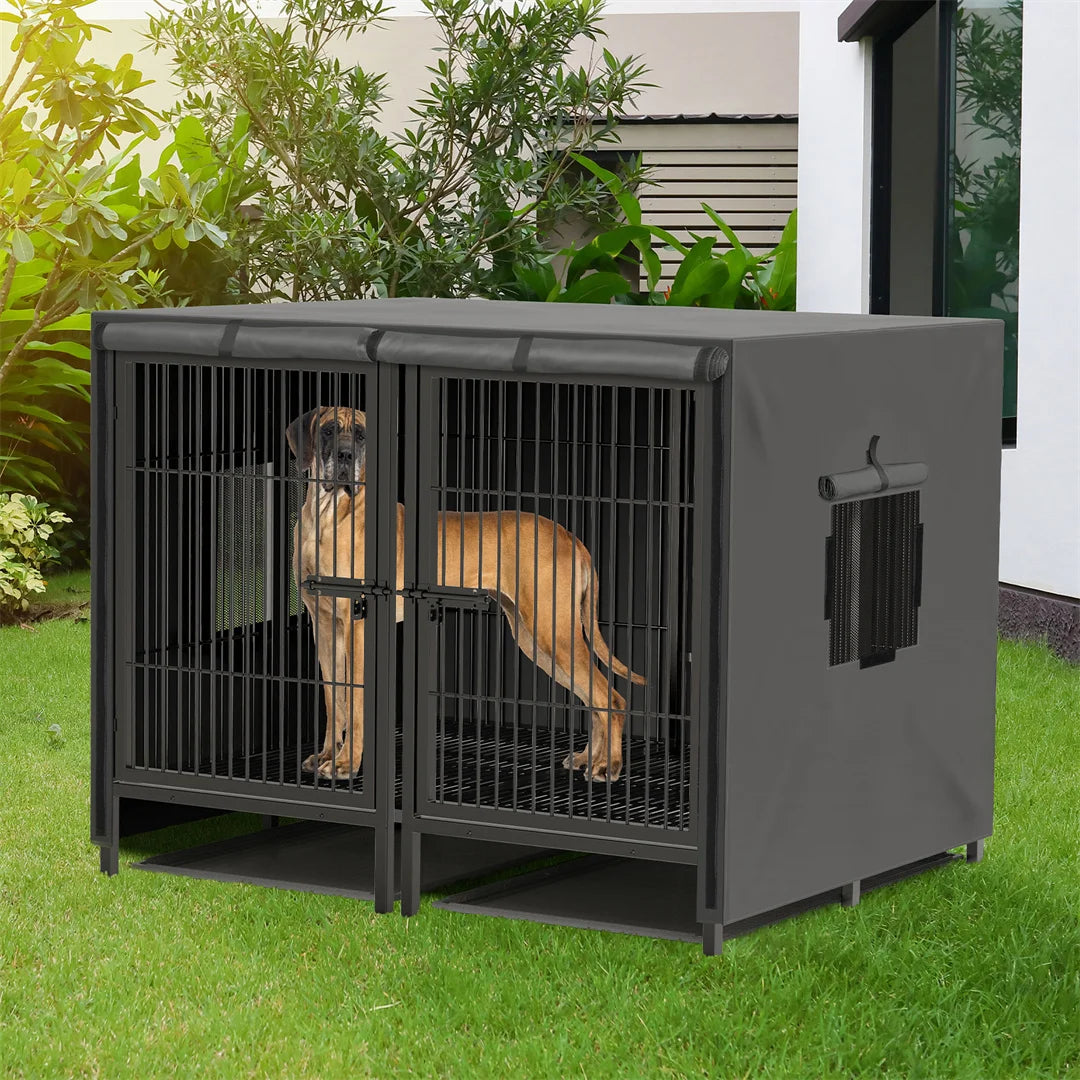 BINGOPAW Heavy Duty Metal Double Dog Crate With Removable Divider