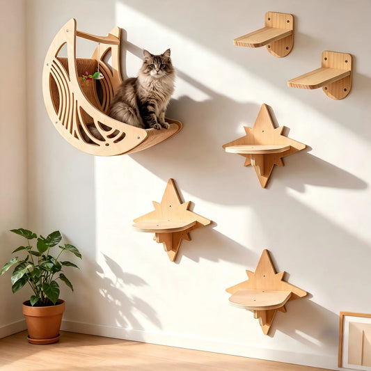 CWV Wall Mounted Cat Shelves Set With Moon Star Perch