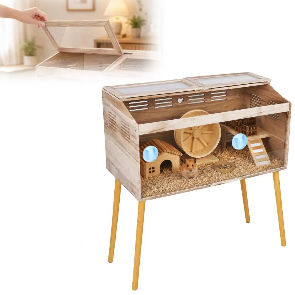 Wooden Hamster Cage With Legs And Lockable Ventilated Design