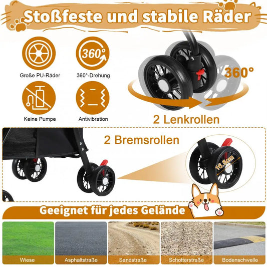 Foldable Pet Stroller With Breathable Mesh Cage And Cup Holder