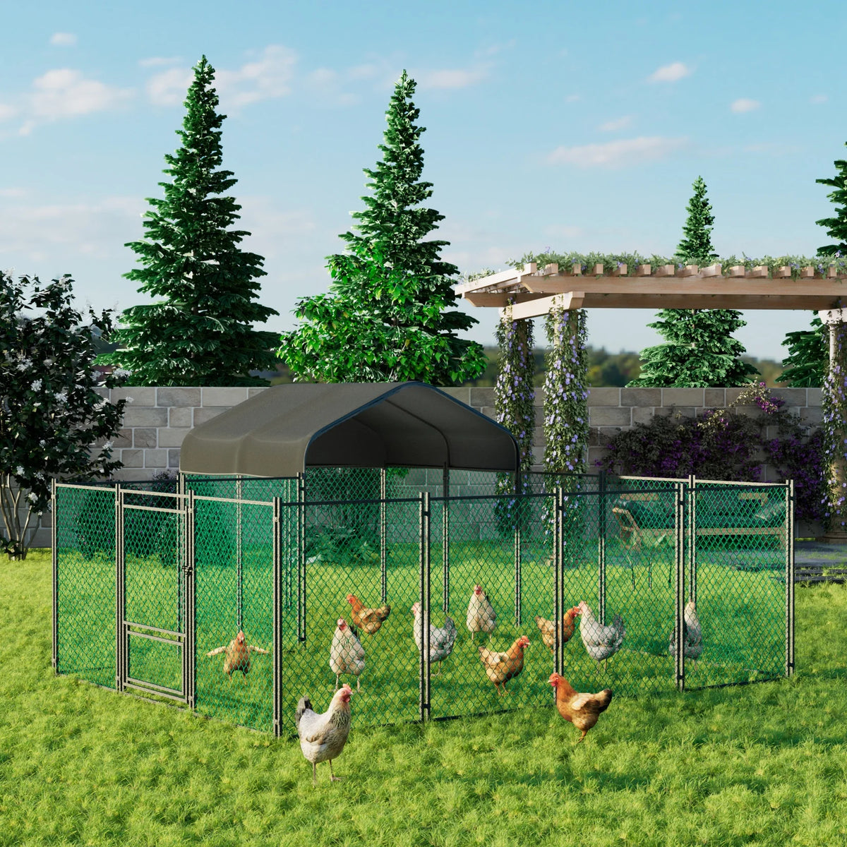 Outdoor Metal Chicken Coop Portable Tractor Cage Enclosure Farm Yards