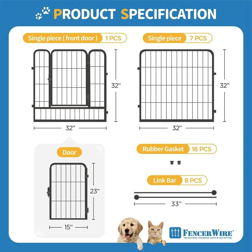 oldable Outdoor/Indoor Pet Playpen with Gate, Available in 24"/32"/40" Height Metal Portable Kennel, Heavy-Duty Exercise ence Ca