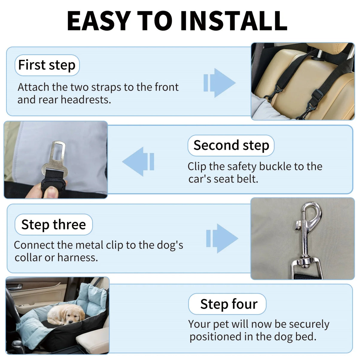 Premium Pet Car Seat With Safety Belt And Storage Pocket