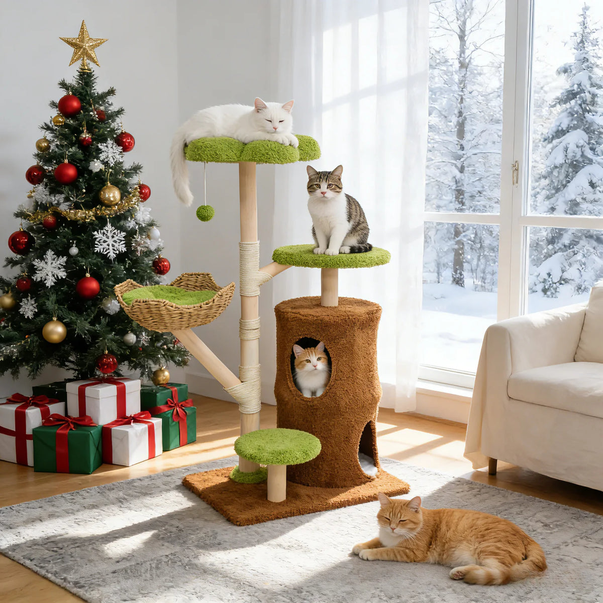 BINGOPAW Multi-Level Cat Tree With Sisal Scratching Posts And Condo