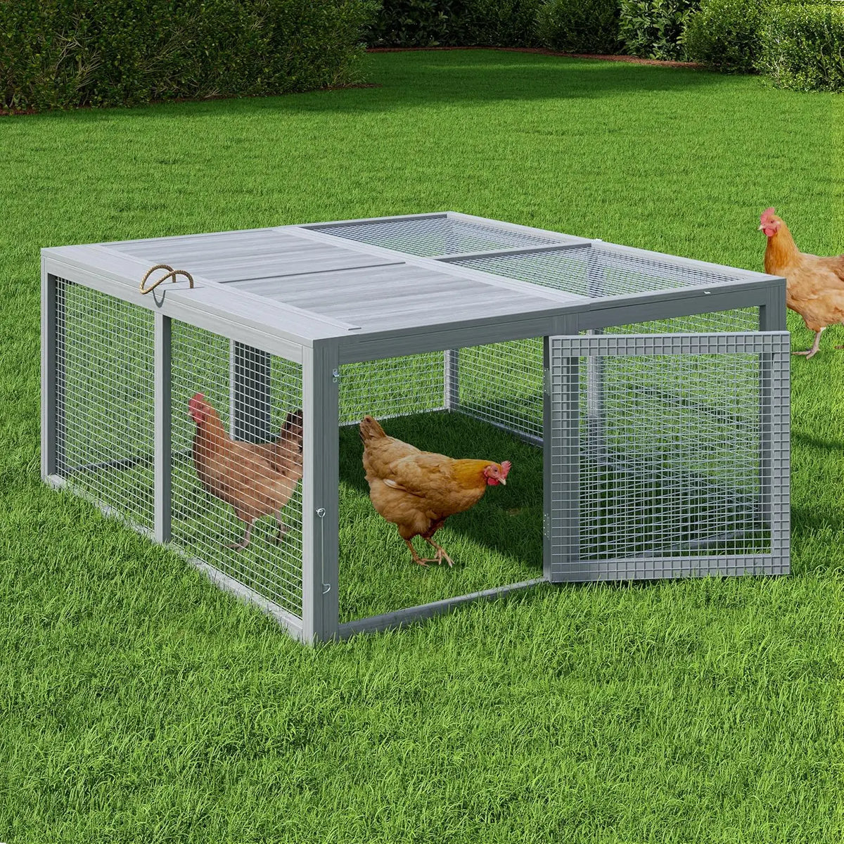 HiMiss Portable Wooden Chicken Coop With Secure Mesh For Gardens