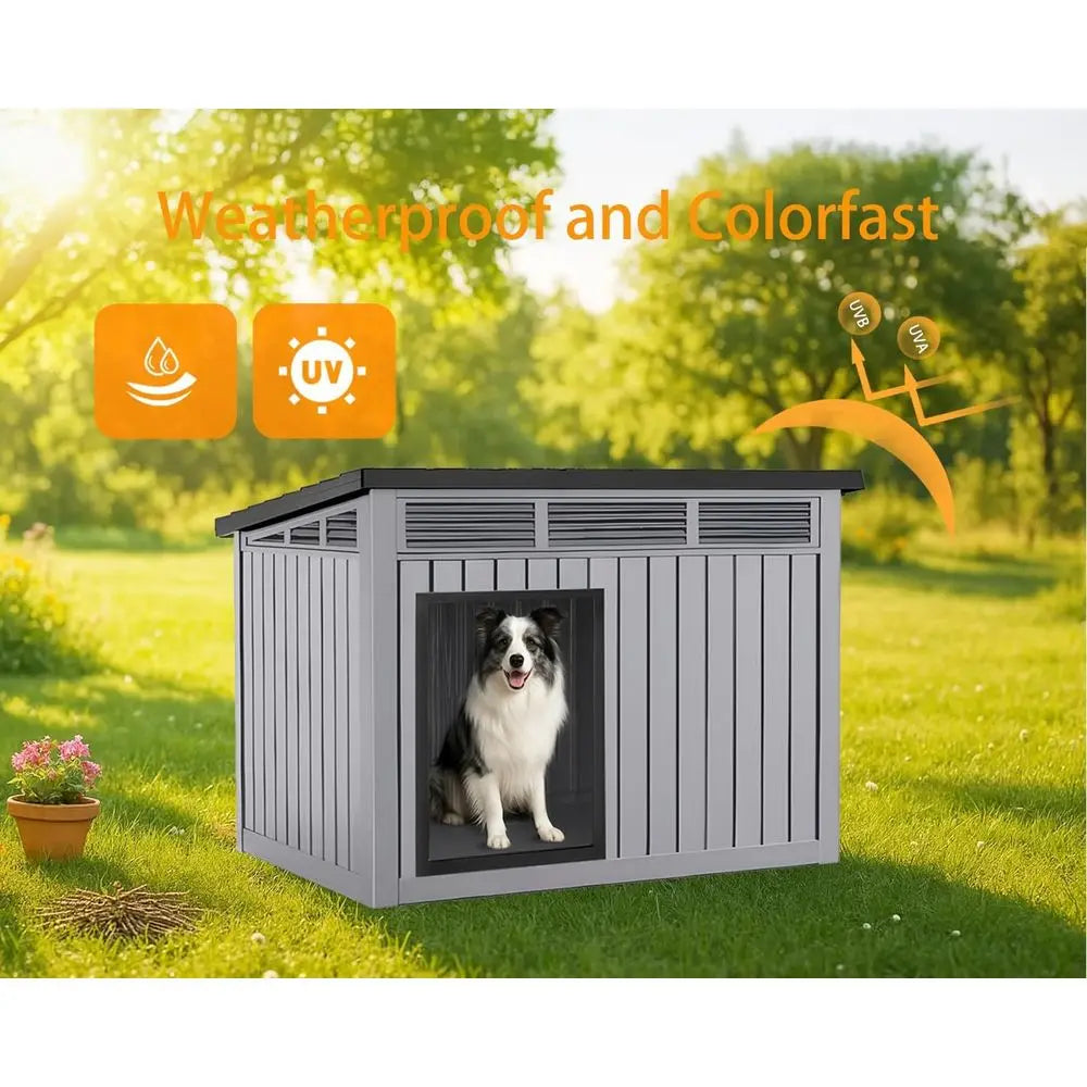Weatherproof Indoor Outdoor Dog House With Openable Roof and Durable PP Resin Construction