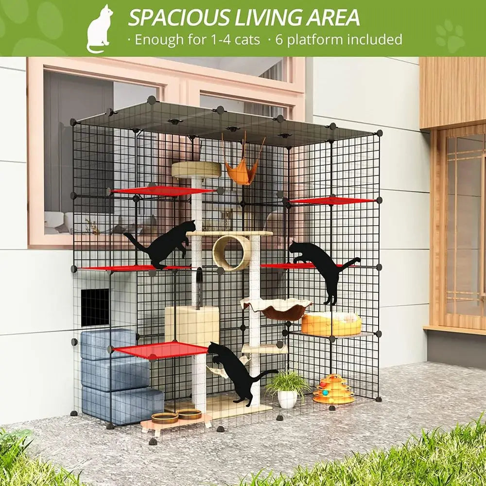 Outdoor Metal Cat Enclosure With Detachable Platforms And Large Door