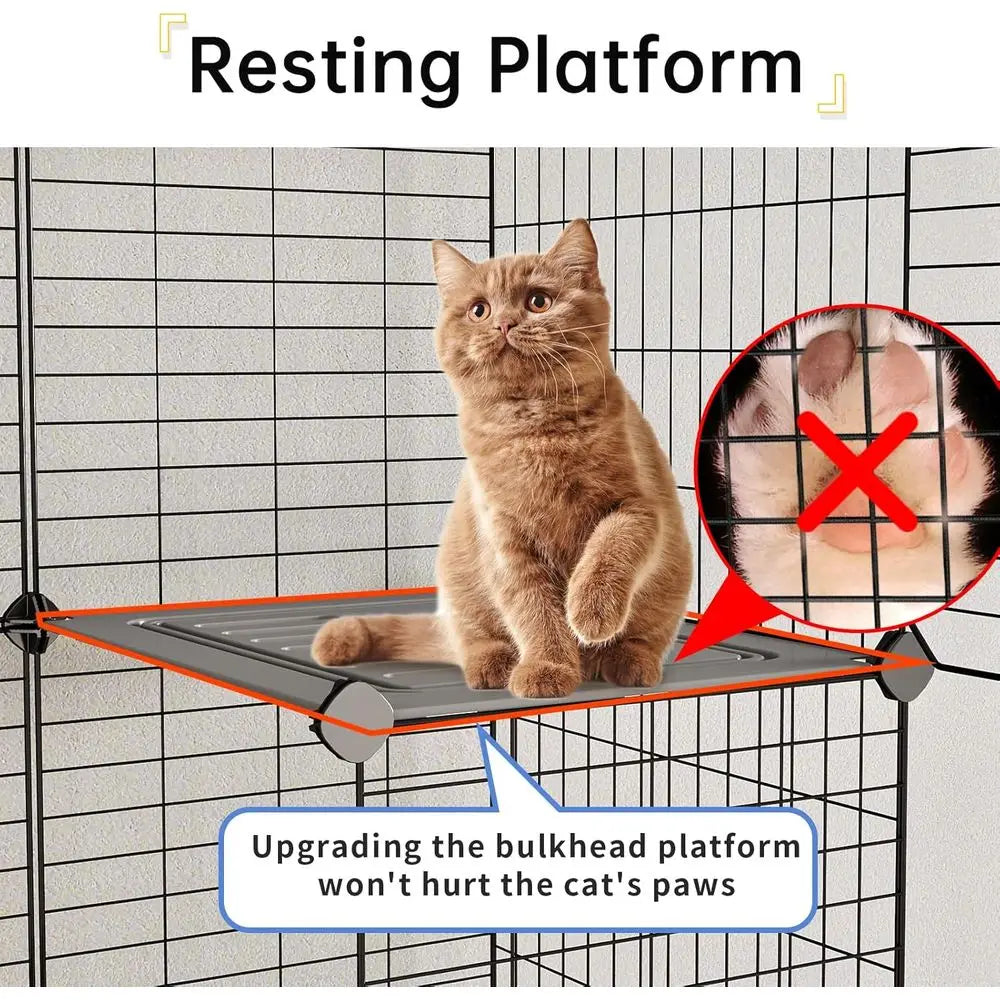 Two Tier Detachable Metal Cat Playpen With Separate Litter Tray