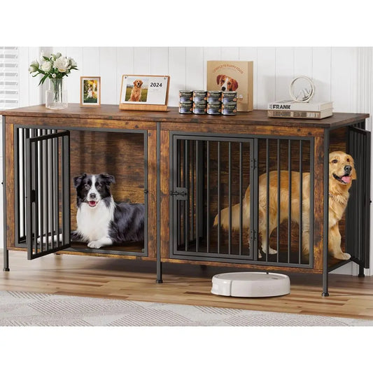 Heavy Duty Indoor Dog Crate Furniture for Two Dogs