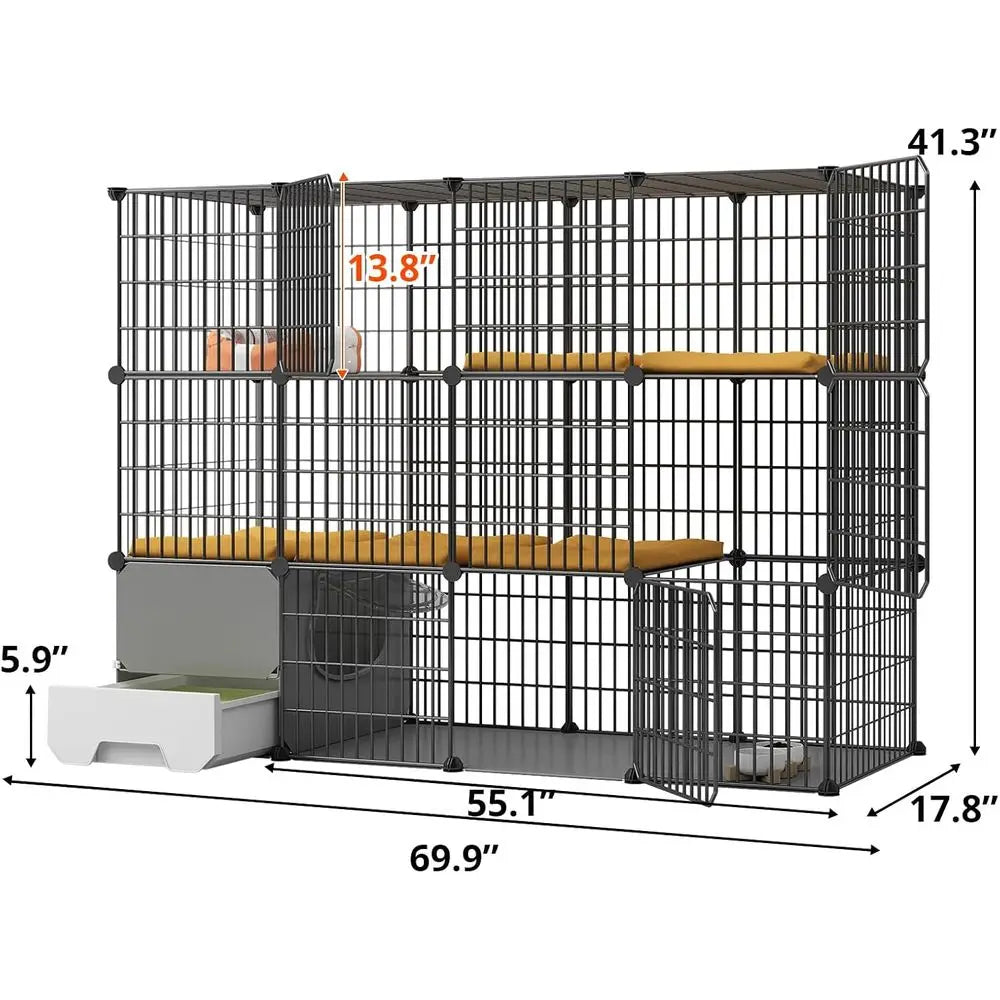 Two Tier Metal Cat Cage With Detachable Litter Box Kennel