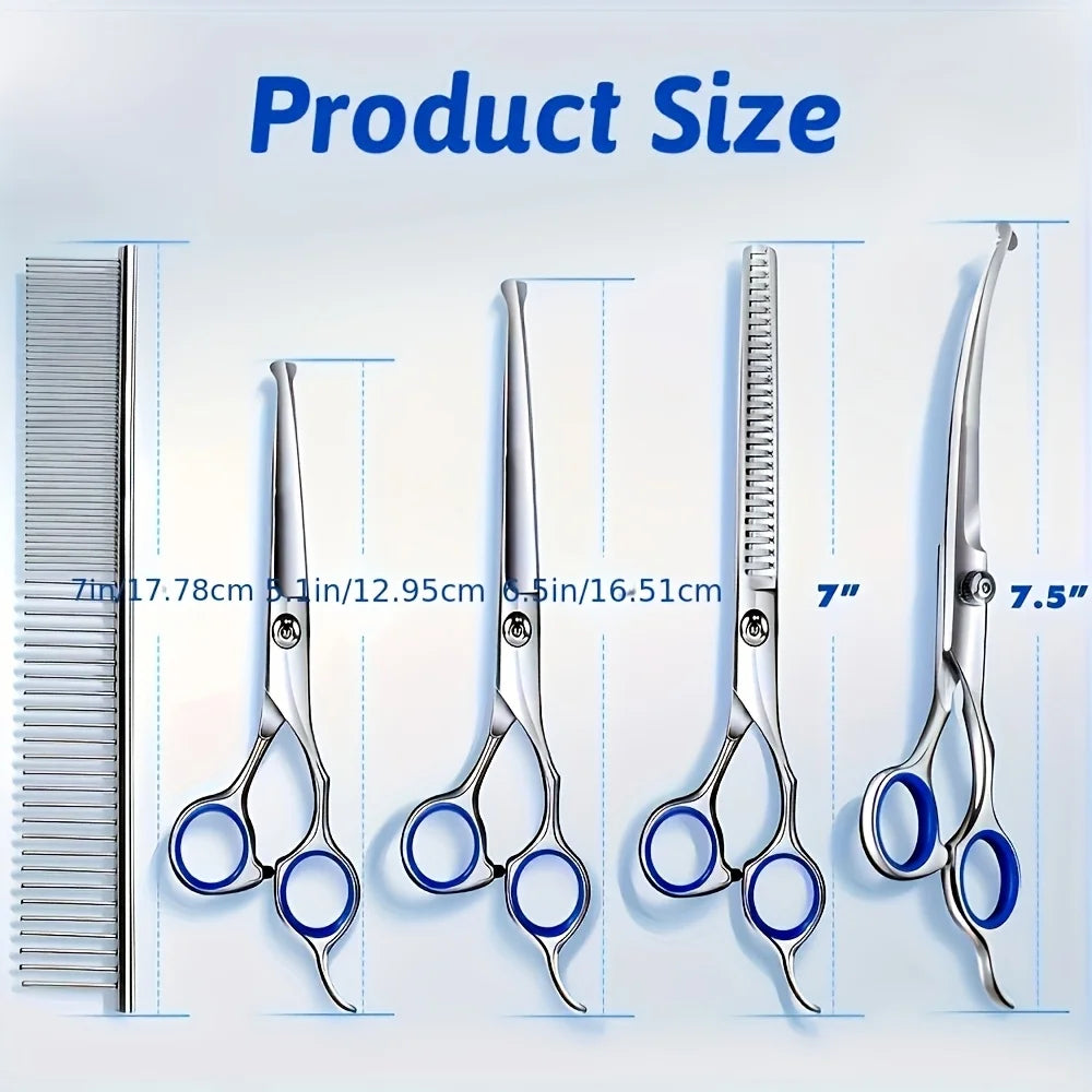 Stainless Steel Pet Grooming Scissors Set With Rounded Safety Tips