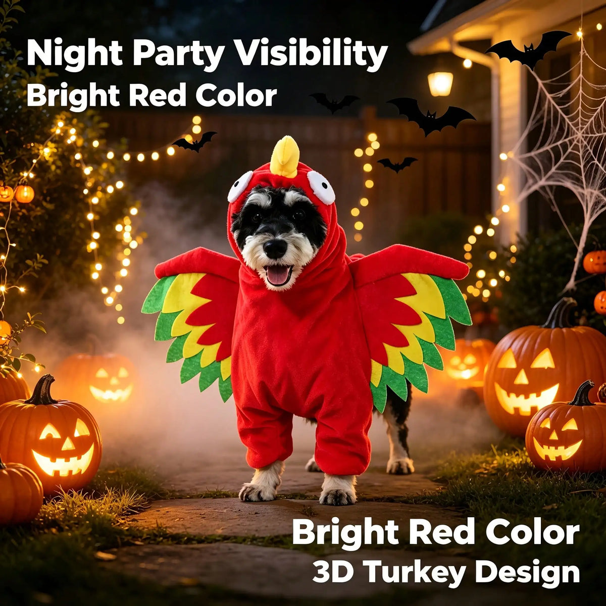 Halloween Pet Turkey Standing Costume With Colorful 3D Wings