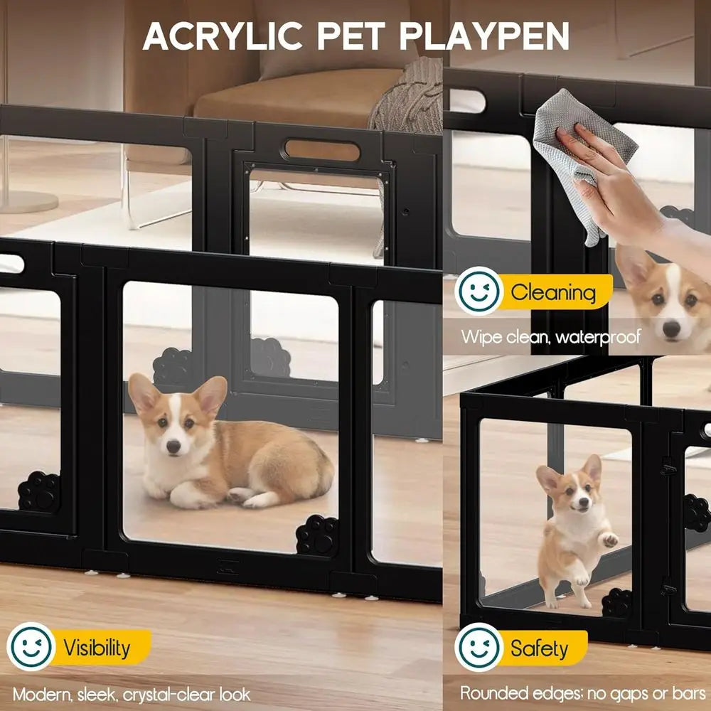 Clear Acrylic Pet Playpen with Two Doors for Dogs and Cats