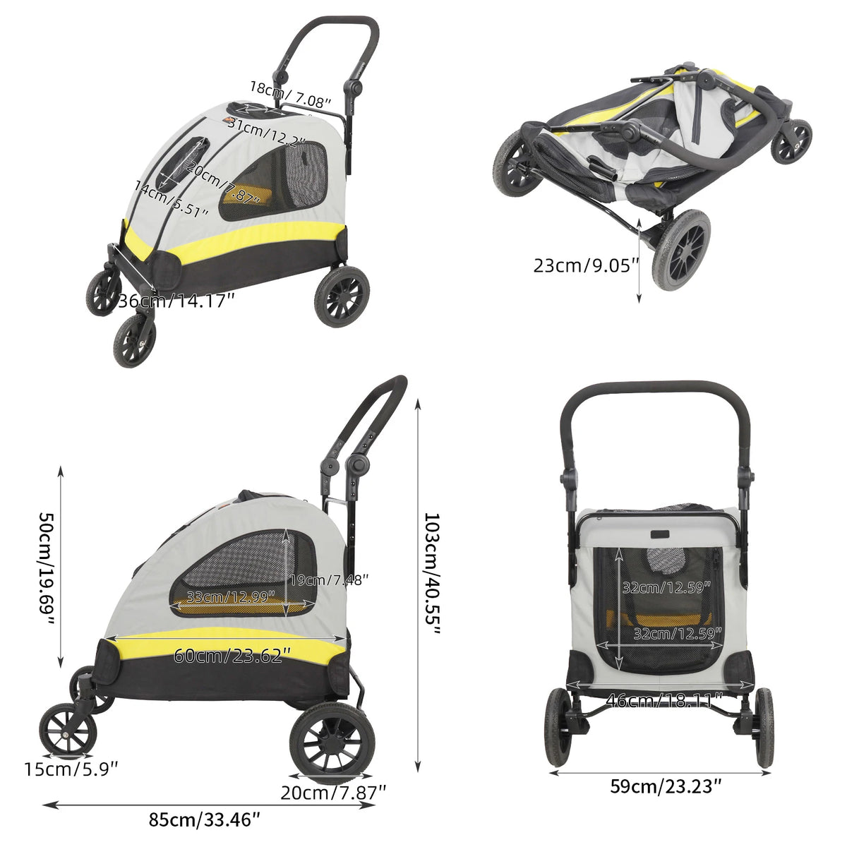Foldable Four Wheel Pet Dog Stroller Travel Pram Cart