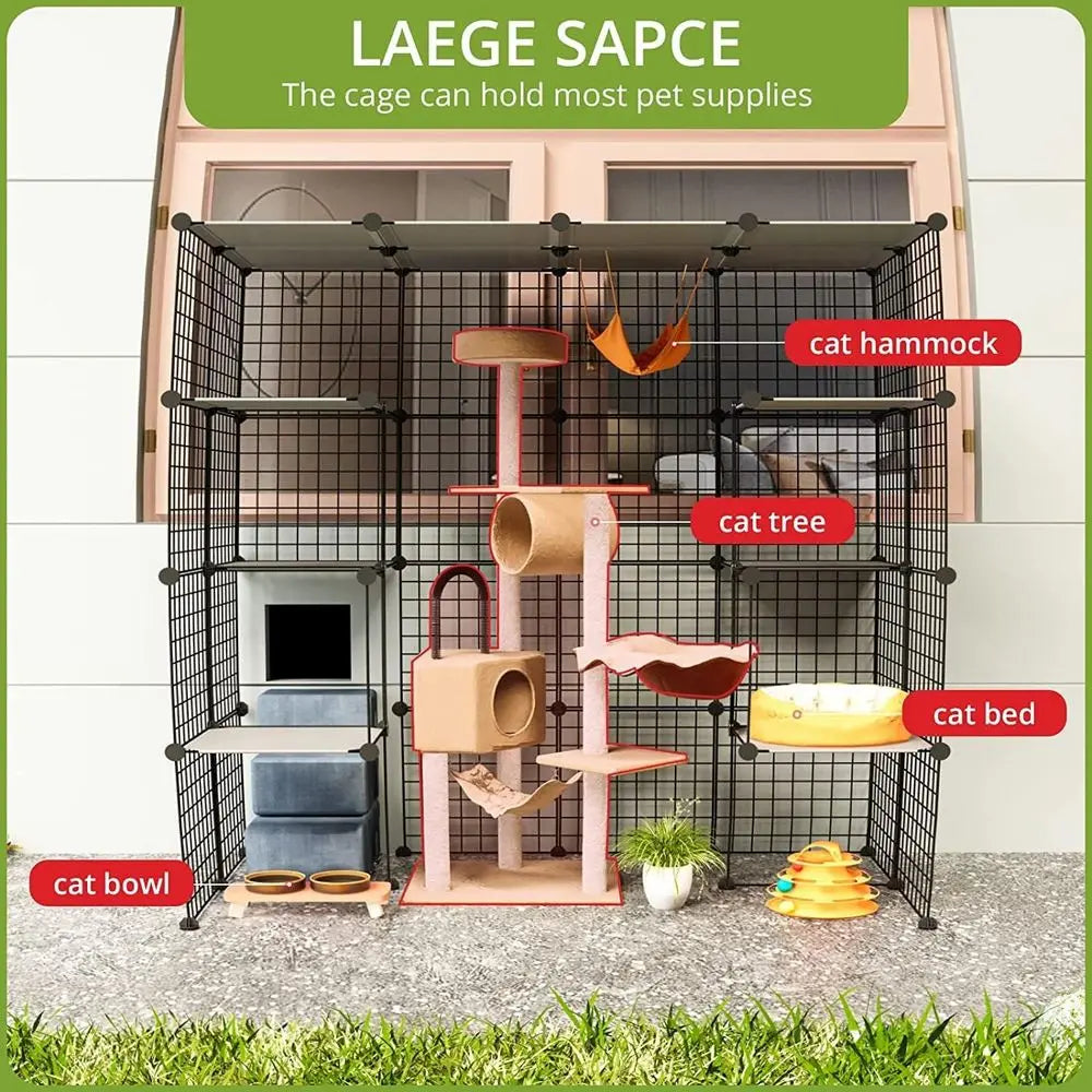 Outdoor Metal Cat Enclosure With Detachable Platforms And Large Door