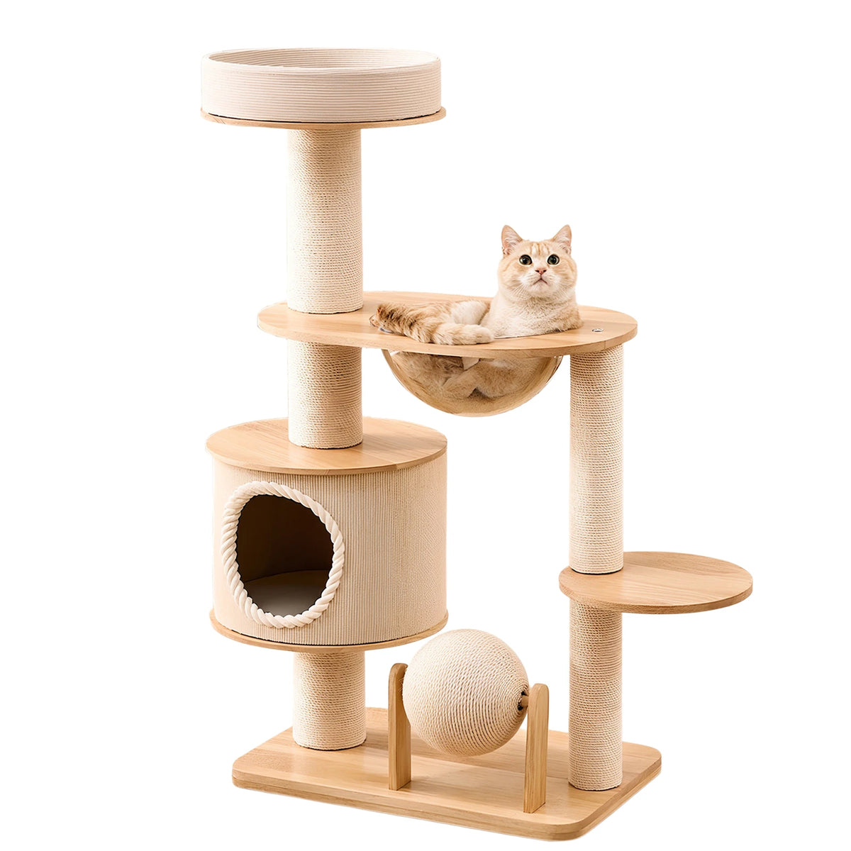 Handwoven Tower Cat Bed With Breathable Scratching Post Climbing Frame