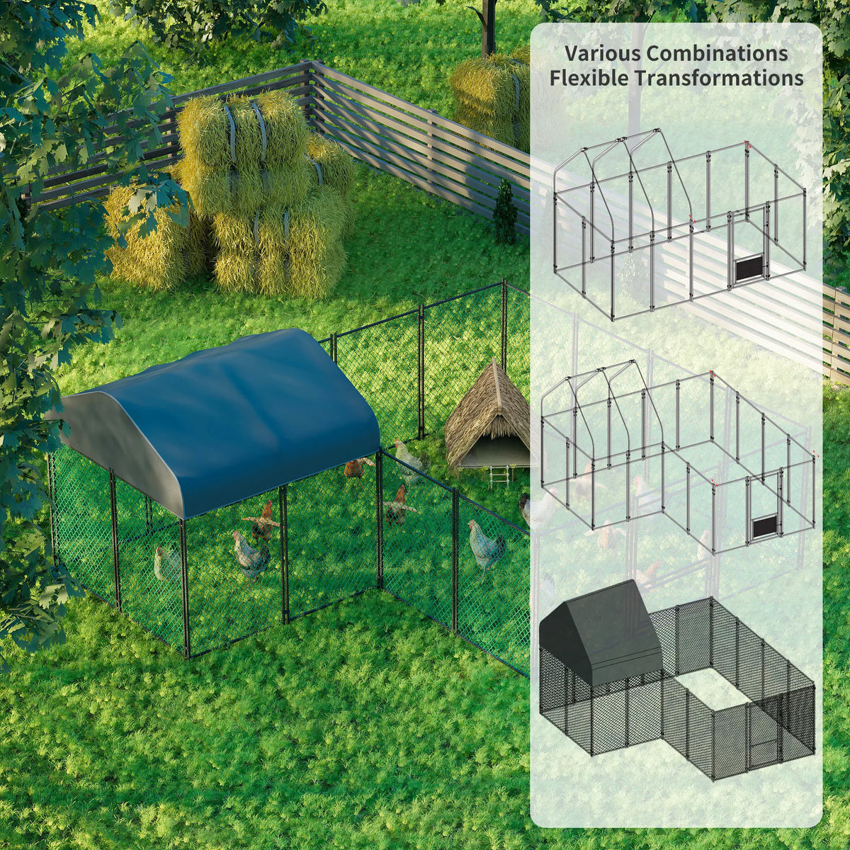 Outdoor Metal Chicken Coop Portable Tractor Cage Enclosure Farm Yards