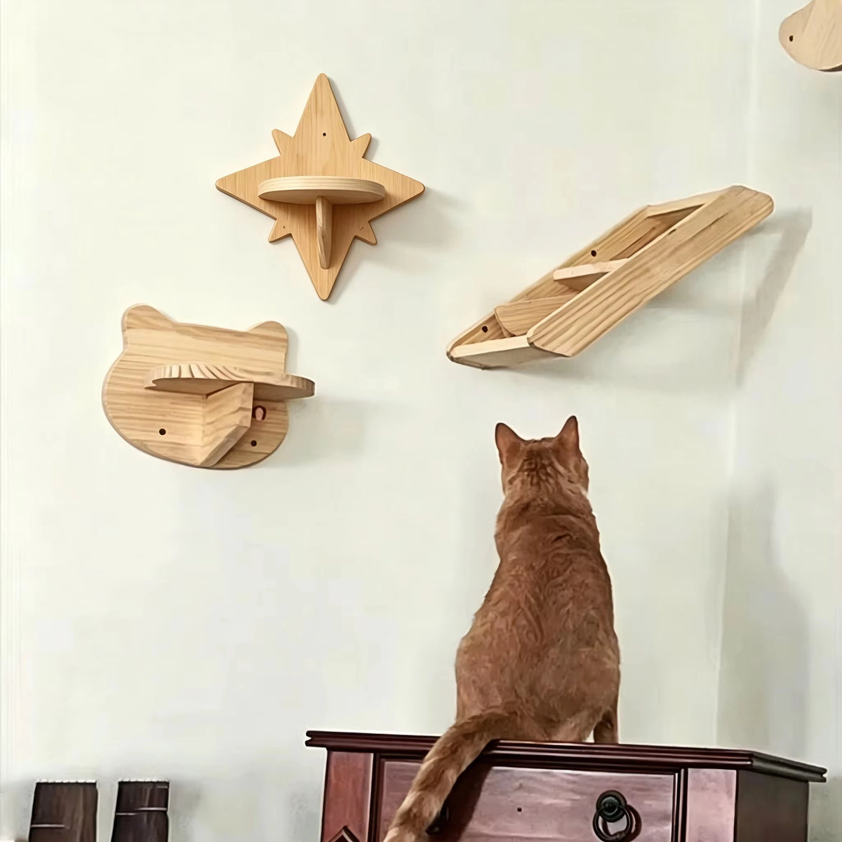 CWV Wall Mounted Cat Shelves Moon Hammock And Star Perches