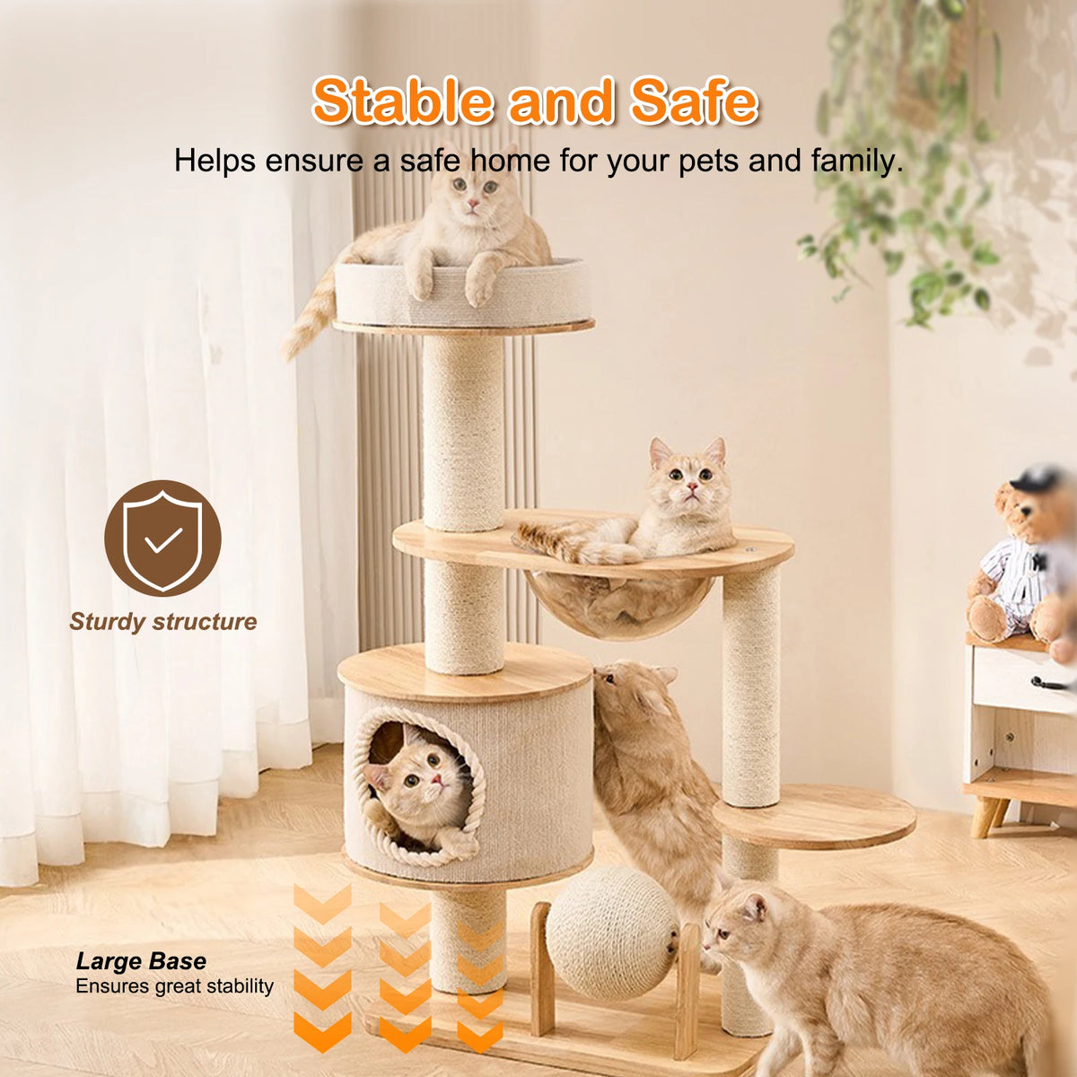 Handwoven Tower Cat Bed With Breathable Scratching Post Climbing Frame