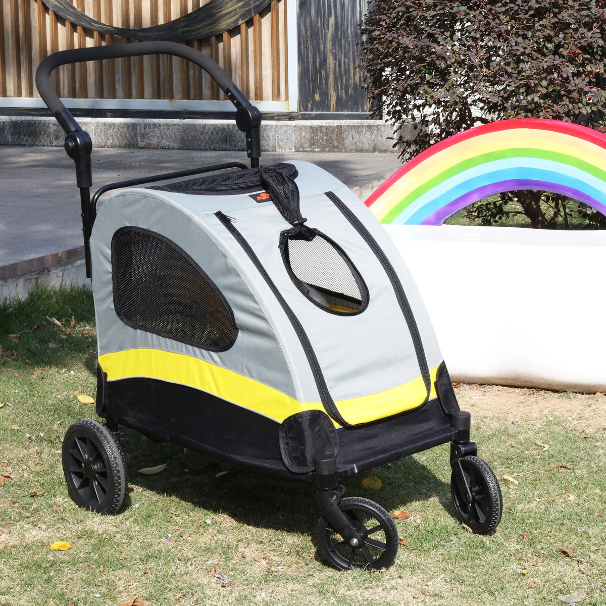 Portable Folding Pet Stroller with Adjustable Handle and Safety Leash