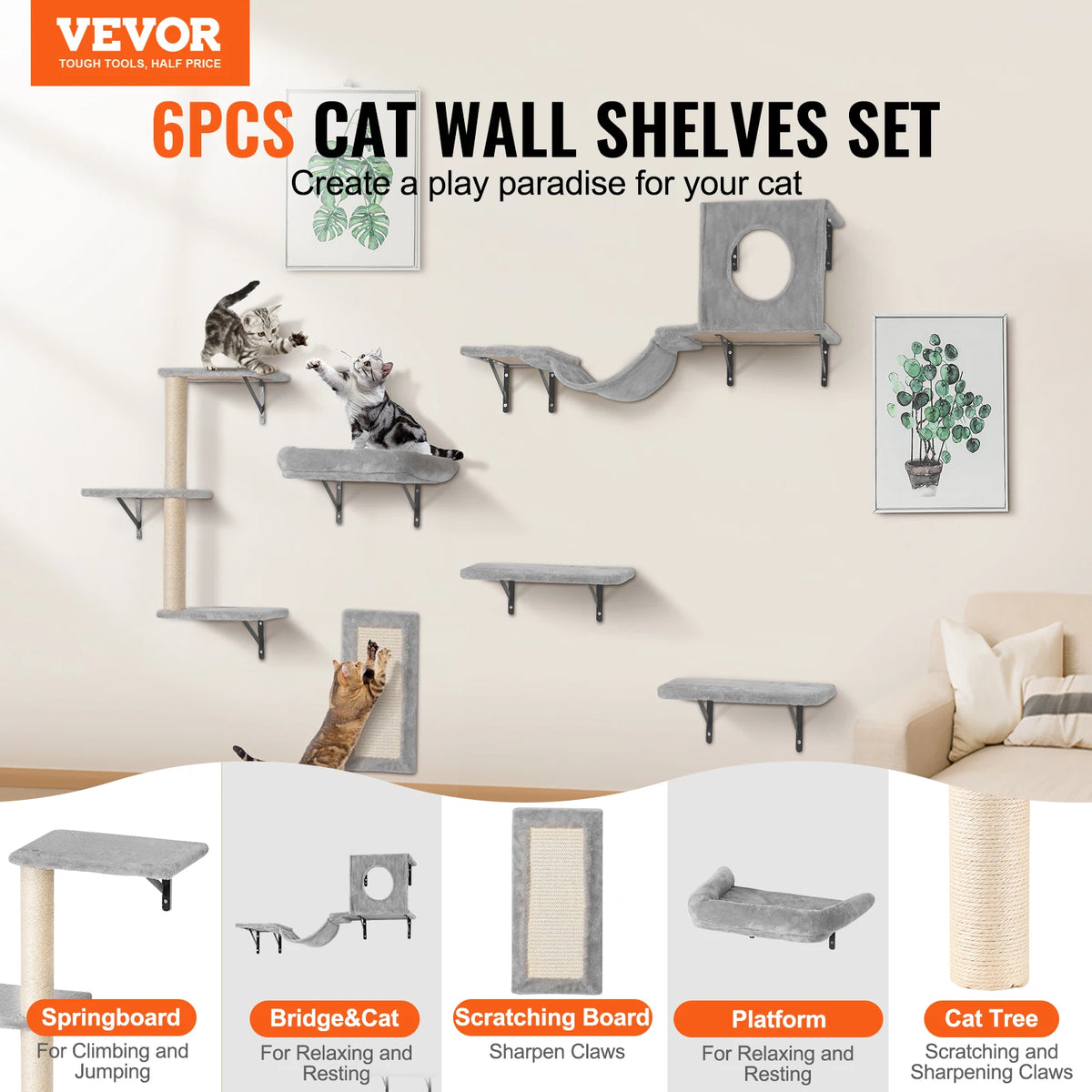Wall Mounted Cat Shelves And Perches With Jumping Boards