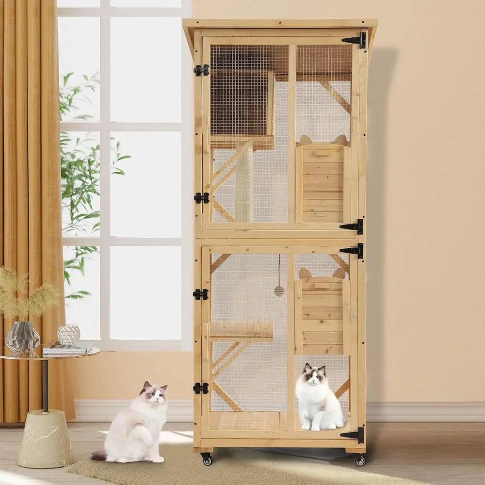Outdoor Cat Enclosure With Resting Box And Sisal Post