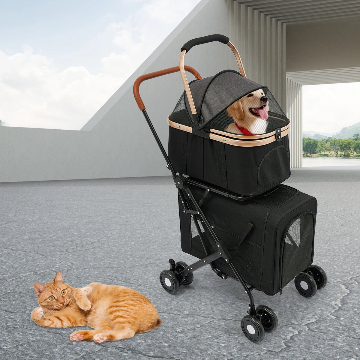 Bymaocar Foldable Two Tier Pet Stroller For Comfortable Dog Travel
