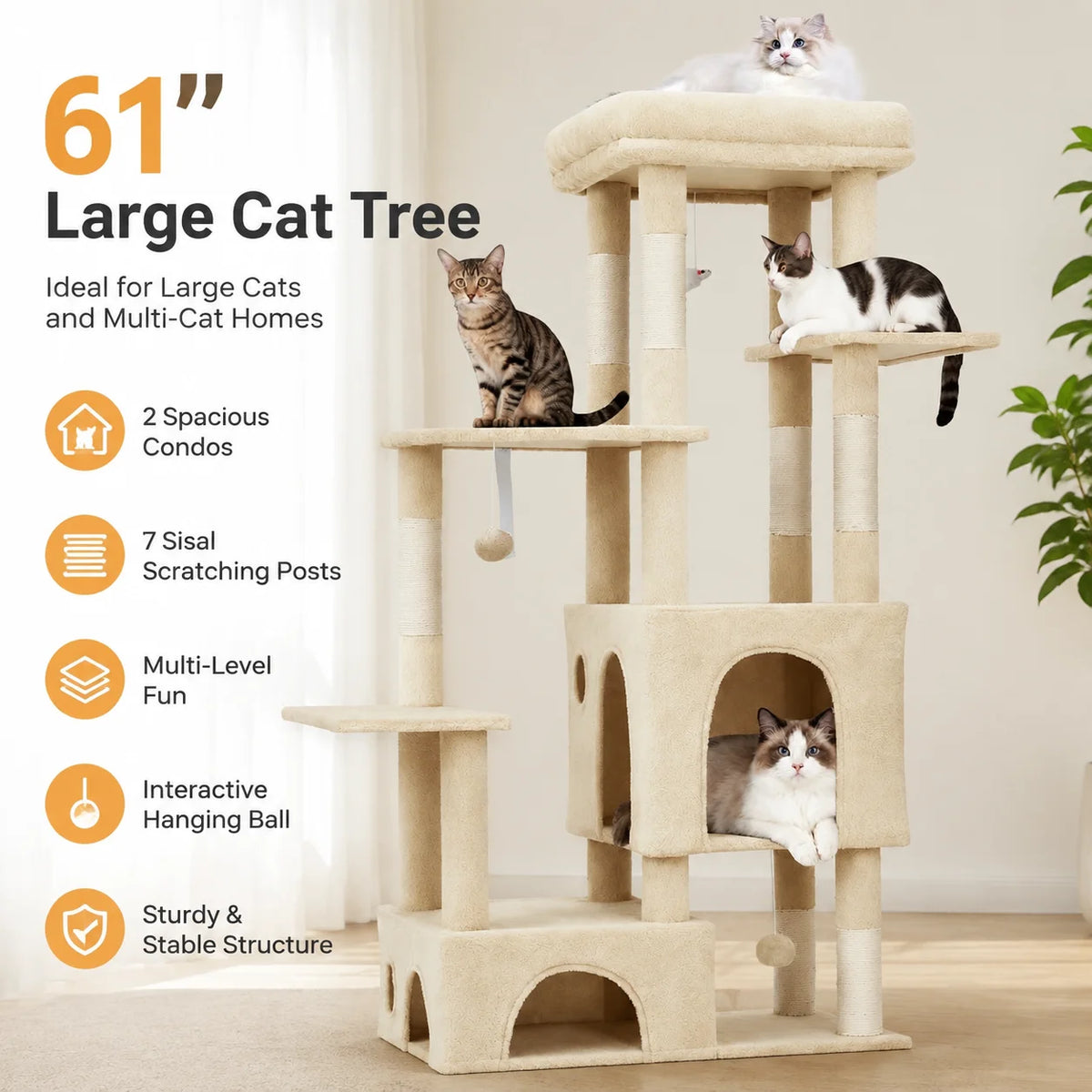 Multi Level Cat Tree With Scratching Posts Condos And Toys