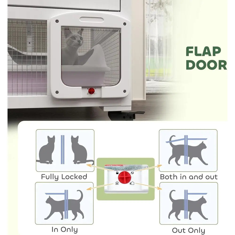 Indoor Cat Catio Enclosure On Wheels With Three Tier Platforms