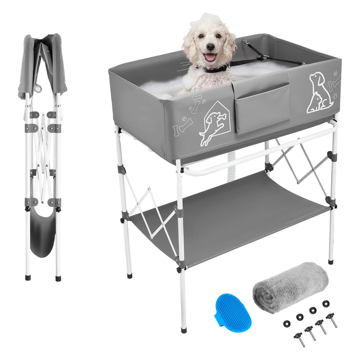 SucceBuy Foldable Elevated Dog Bathtub With Built In Drain Hose