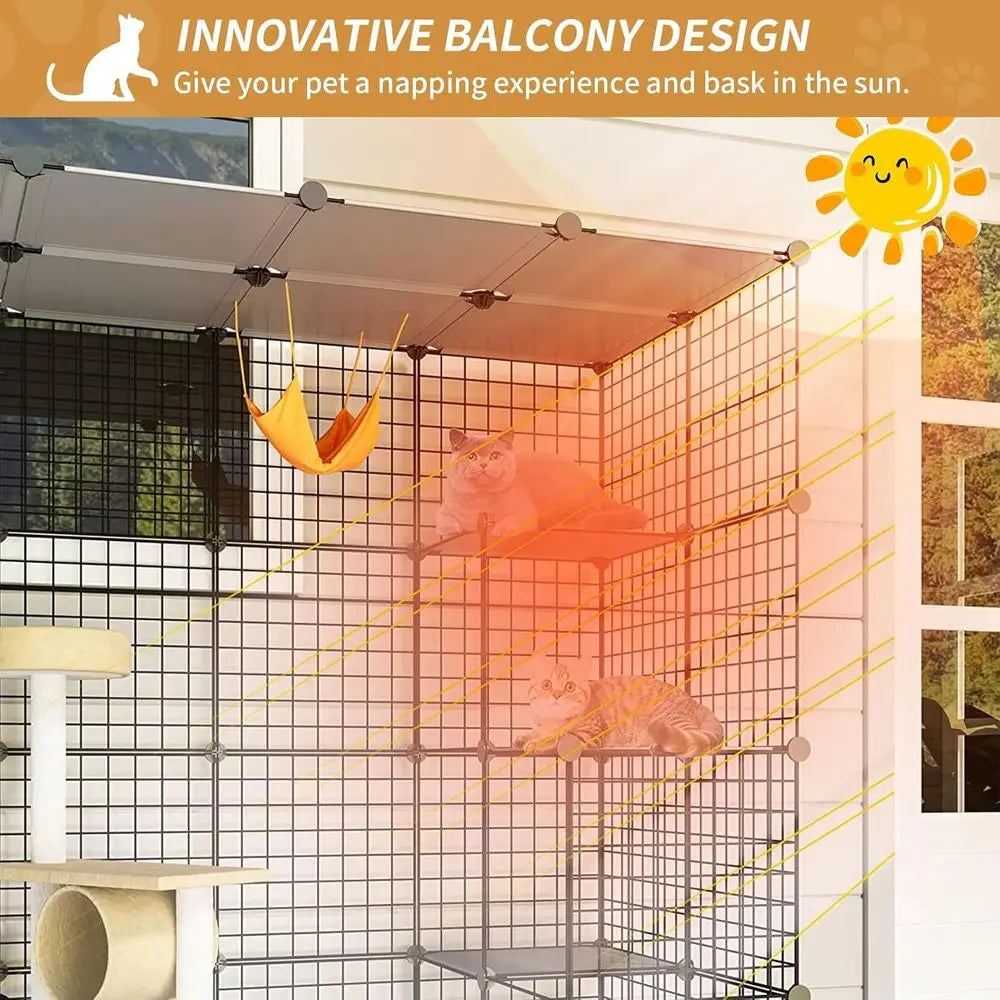 Outdoor Metal Cat Enclosure With Detachable Platforms And Large Door