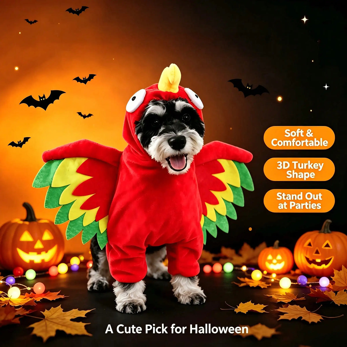 Halloween Pet Turkey Standing Costume With Colorful 3D Wings