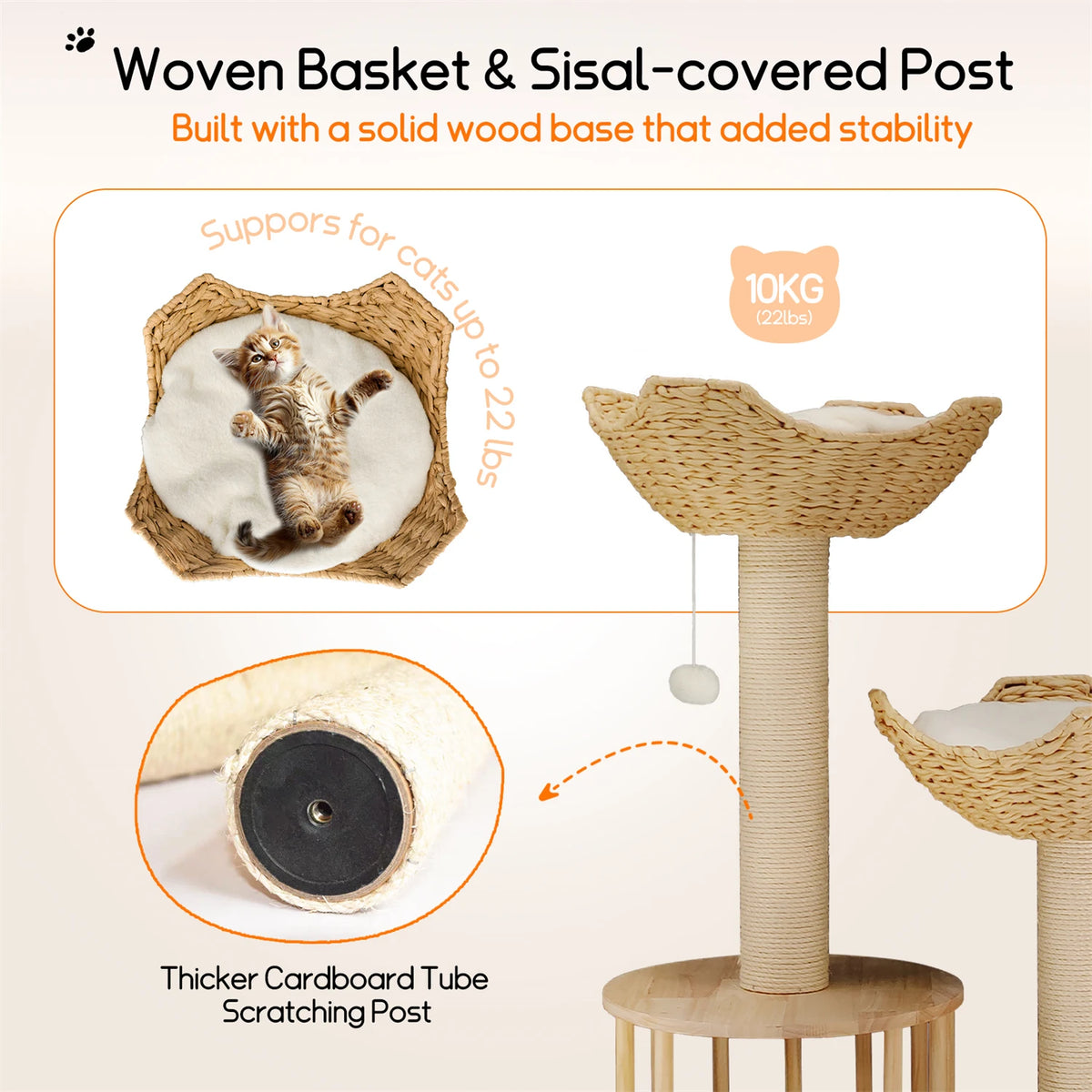 BINGOPAW Cat Tree Tower With Condo And Sisal Scratching Post