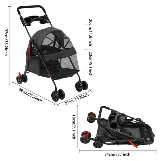 Bymaocar Foldable Pet Stroller Cart for Dogs and Cats