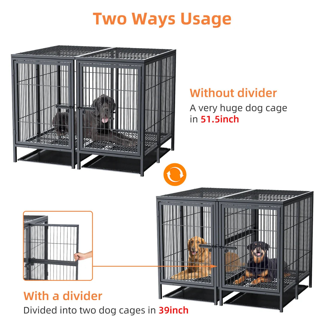 BINGOPAW Heavy Duty Metal Double Dog Crate With Removable Divider