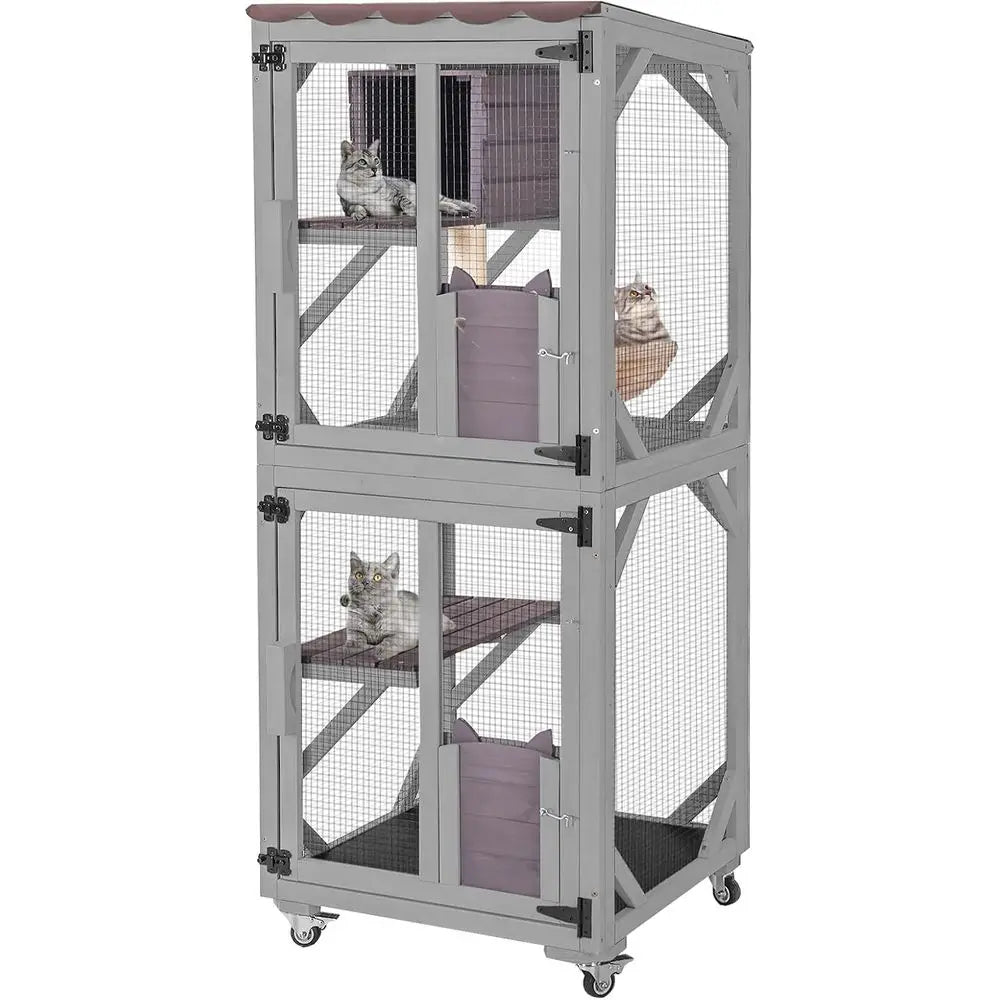 Mobile Cat Catio Enclosure With Wheels And Waterproof Cover